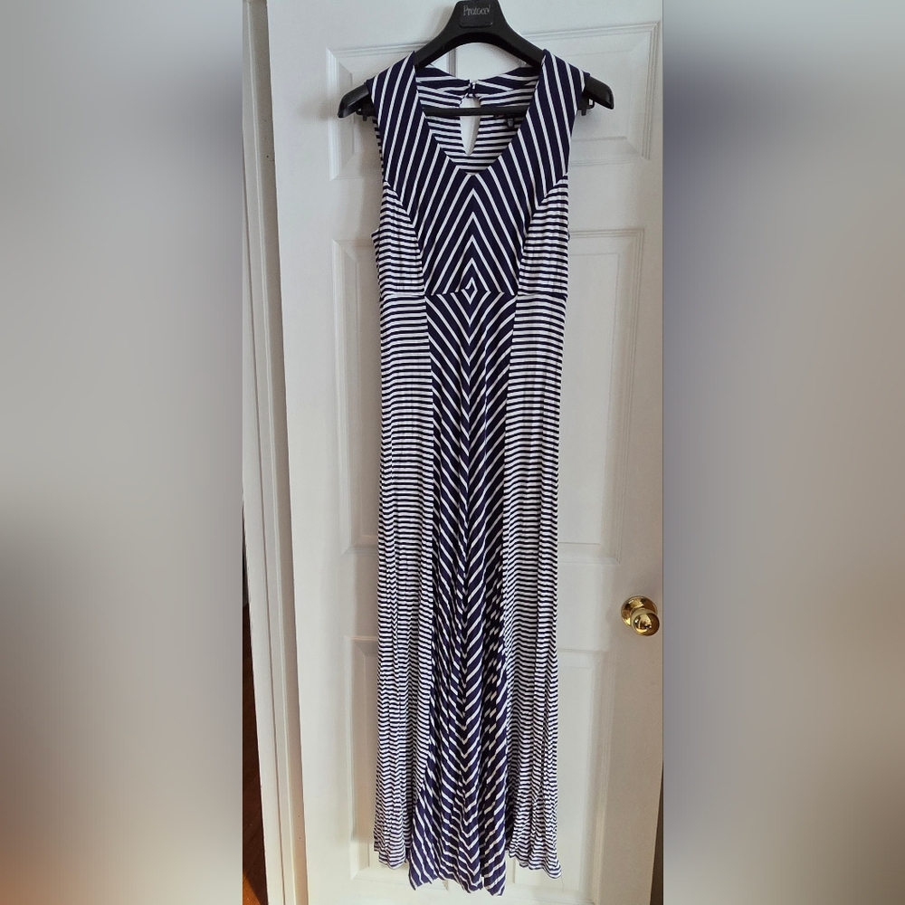 Striped Navy and White Maxi Dress